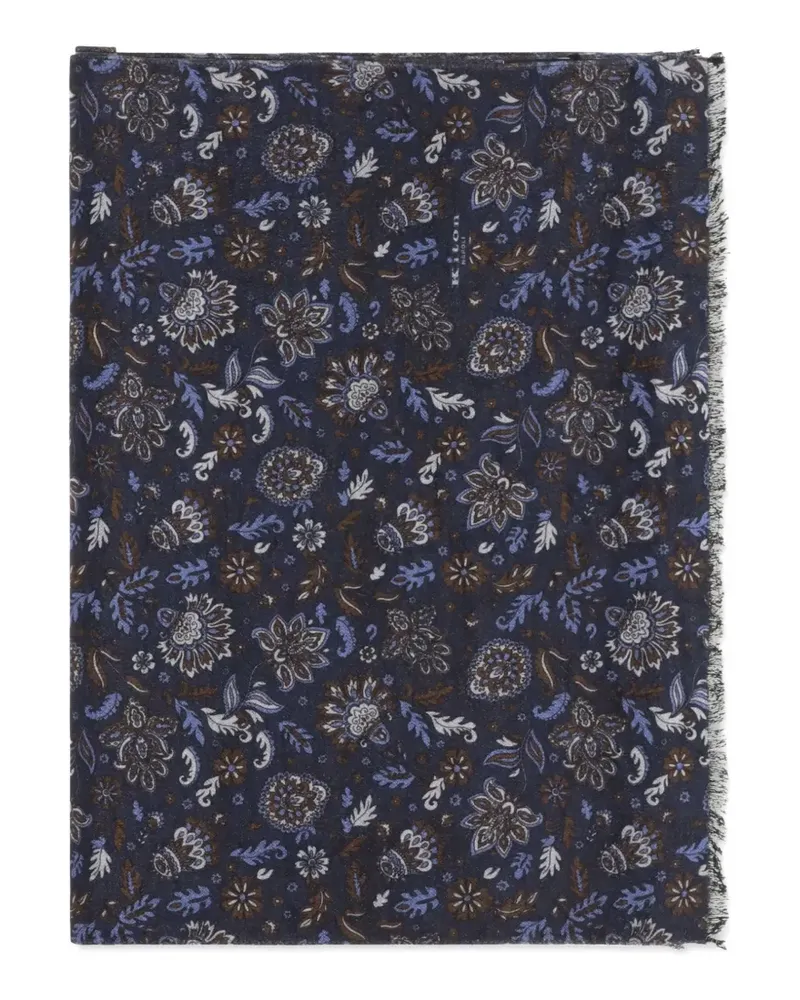 Kiton Paisley floral-print frayed scarf - Blau Blau