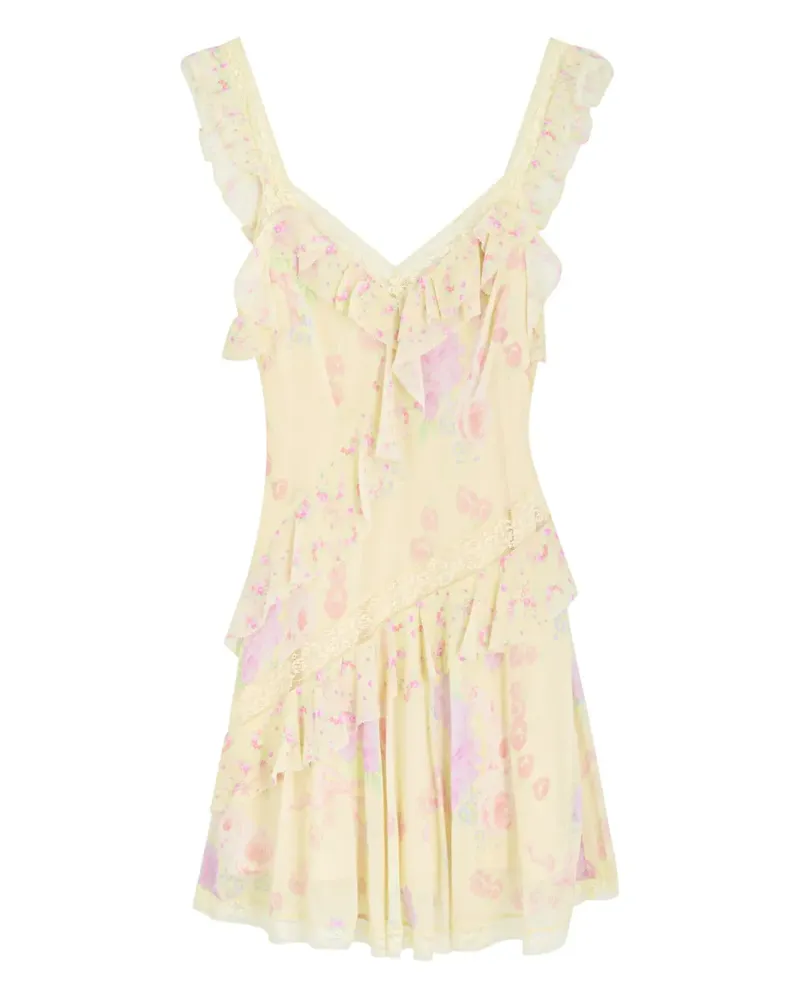 LoveShackFancy ruffled floral mini dress - Gelb Gelb