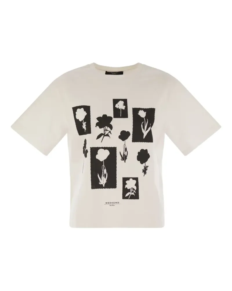 Max Mara T-Shirt in A-Linie mit Print - Weiß Weiß