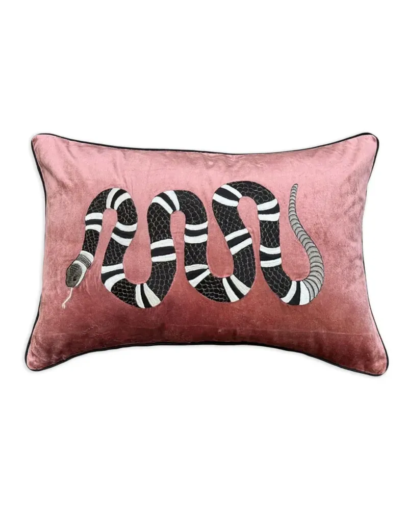 Les-Ottomans Kissen mit Schlangenstickerei - Rosa Rosa
