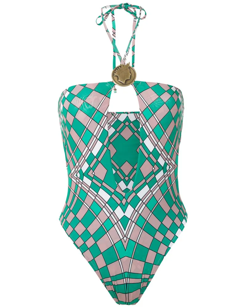 Amir Slama Neckholder-Badeanzug mit Print - Grün Grün