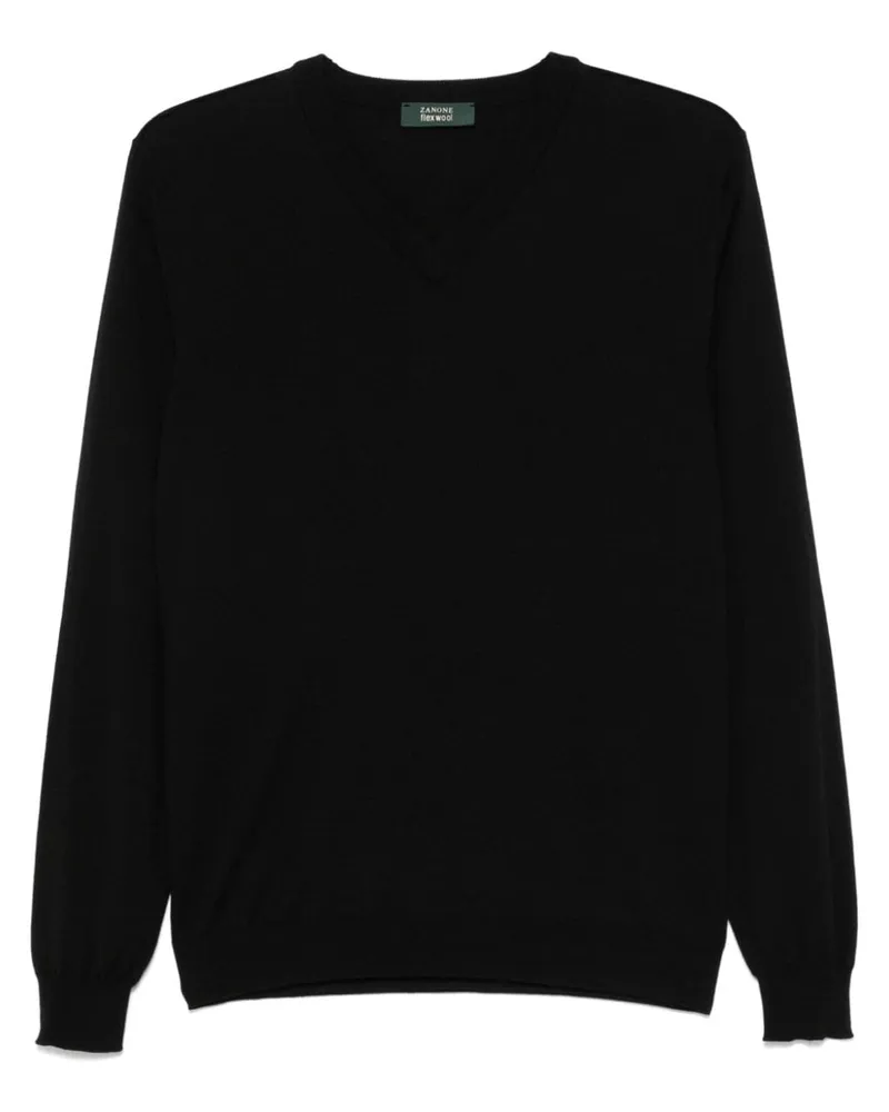 Zanone Fein gestrickter Pullover - Schwarz Schwarz