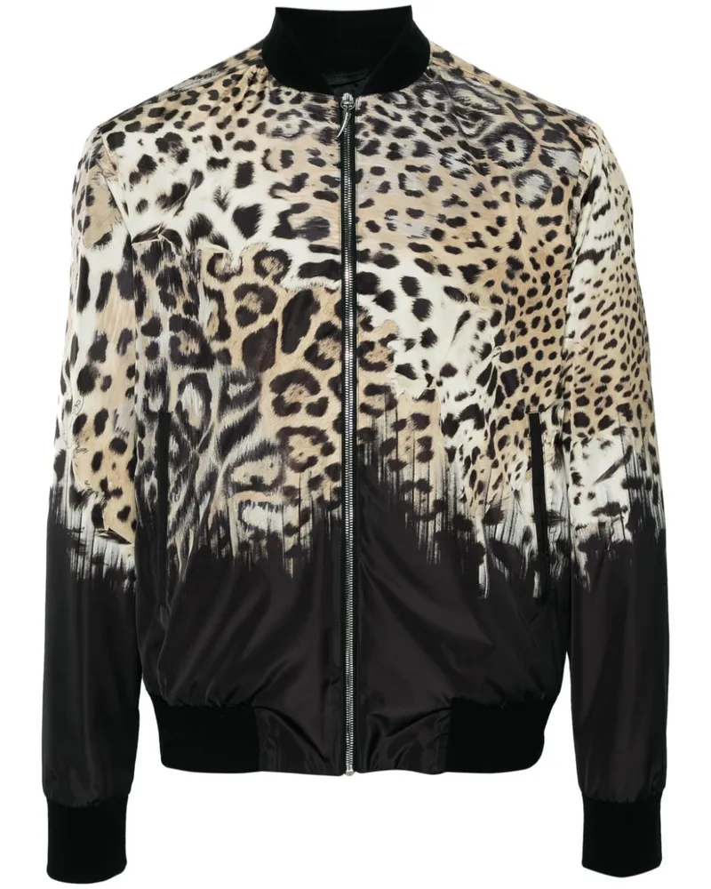 Roberto Cavalli Leoparden-Bomberjacke mit Tiger Tooth-Detail - Nude Nude