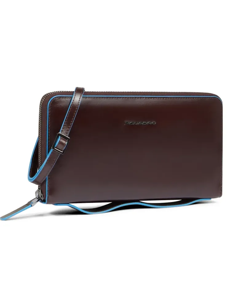 Piquadro logo-plaque leather clutch bag - Braun Braun
