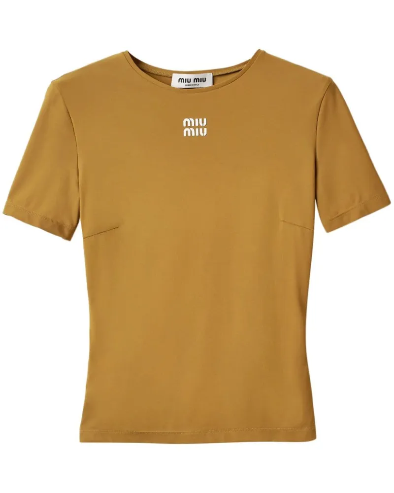 Miu Miu T-Shirt mit Logo-Applikation - Grün Grün