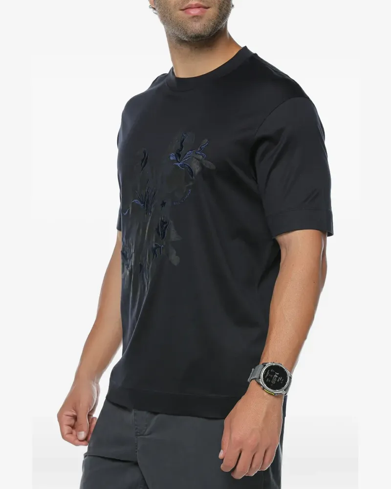 Emporio Armani floral-embroidered T-shirt - Blau Blau