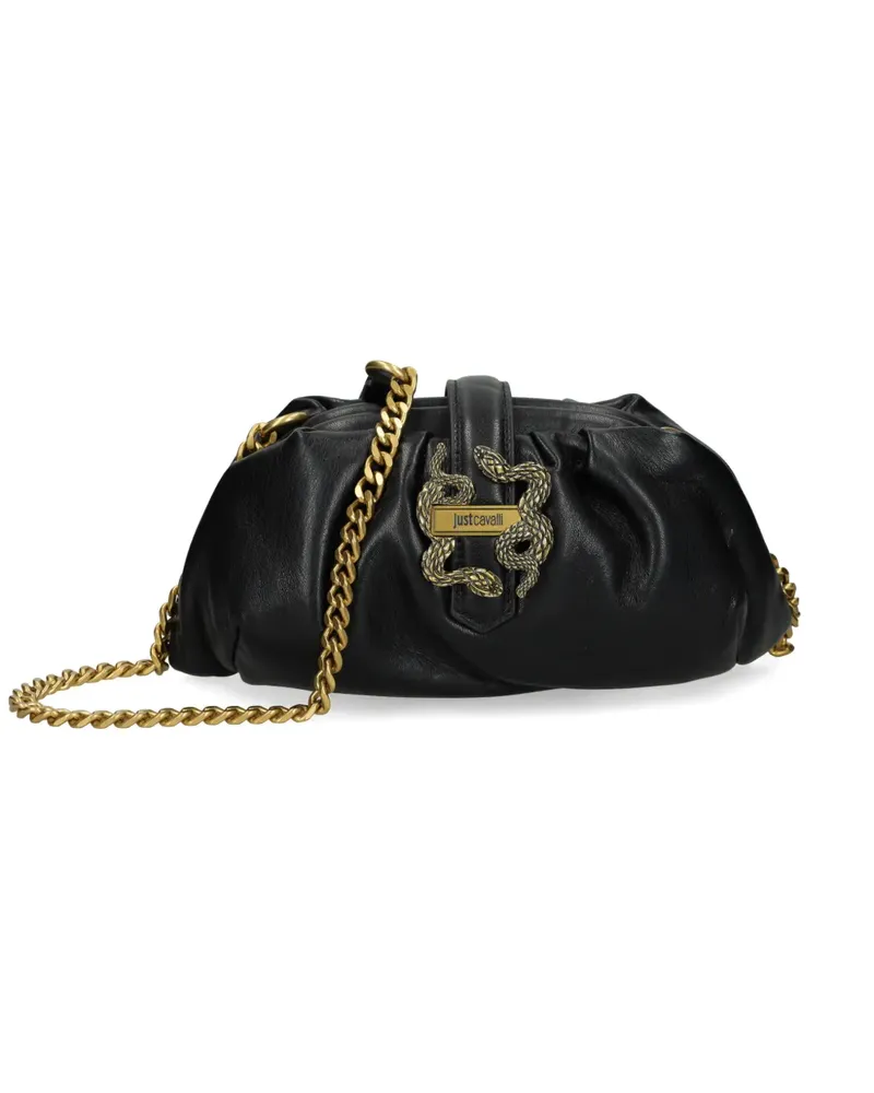 Just Cavalli Geraffte Schultertasche mit Schlangen-Schild - Schwarz Schwarz