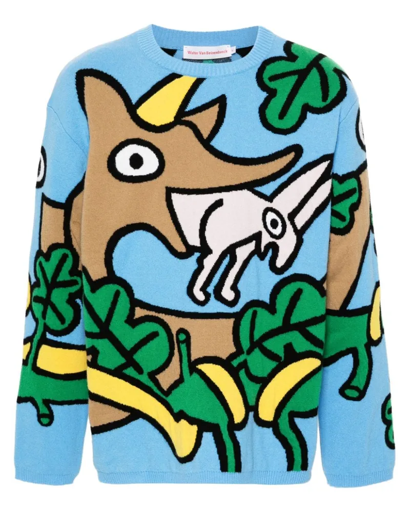 Walter van Beirendonck Wisdom Intarsien-Pullover Blau