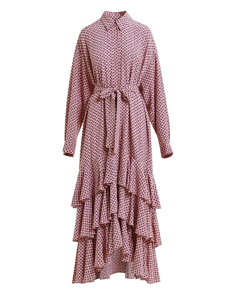 Essentiel Geometrisch gemustertes Maxikleid mit Rüschensaum - Rosa Rosa