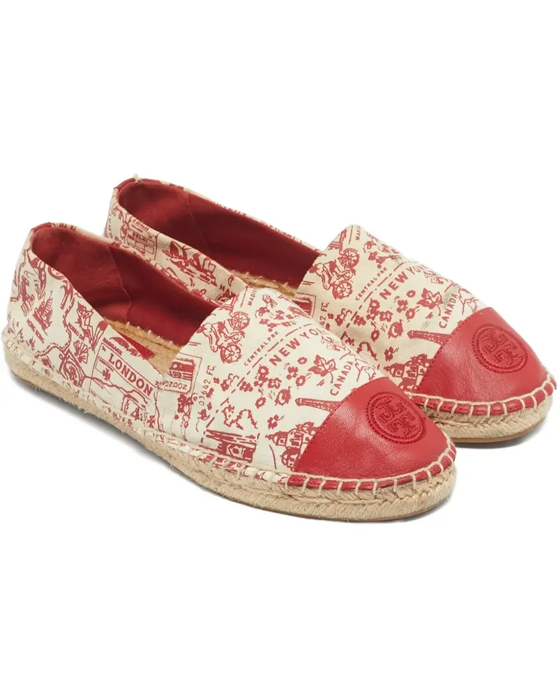 Tory Burch leather-detail canvas espadrilles - Nude Nude