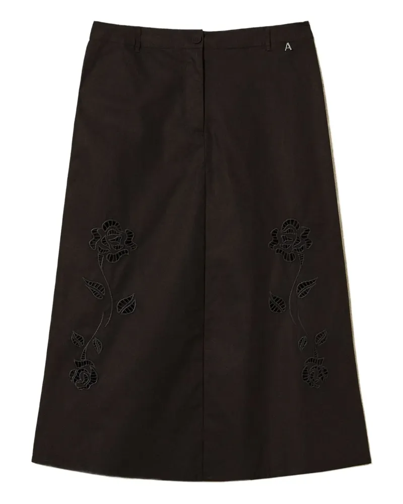 Twin-Set Bestickter Midirock - Schwarz Schwarz