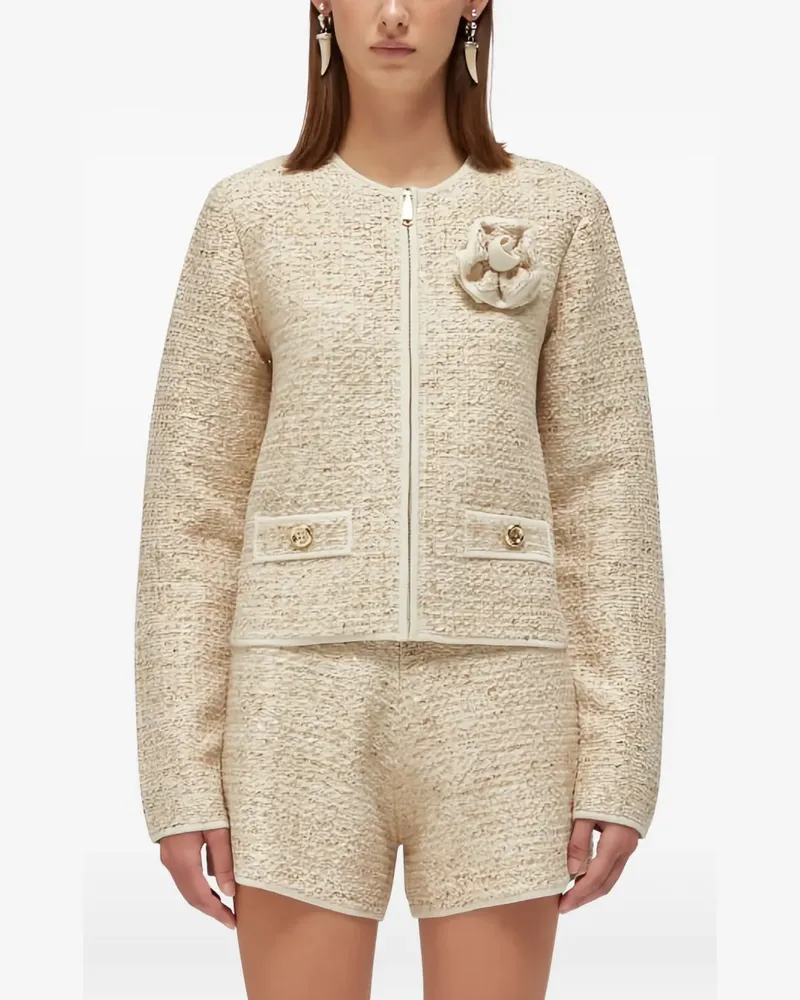 Blumarine floral-appliqué bouclé jacket - Nude Nude