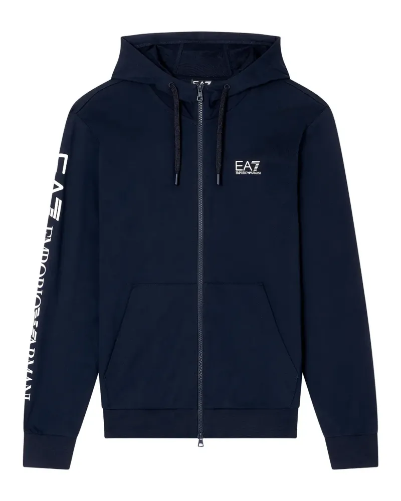 EA7 Kapuzenjacke mit Logo-Print - Blau Blau