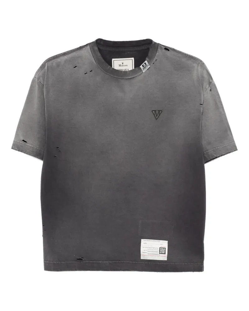 MIHARAYASUHIRO Distressed-T-Shirt mit Logo-Stickerei - Schwarz Schwarz
