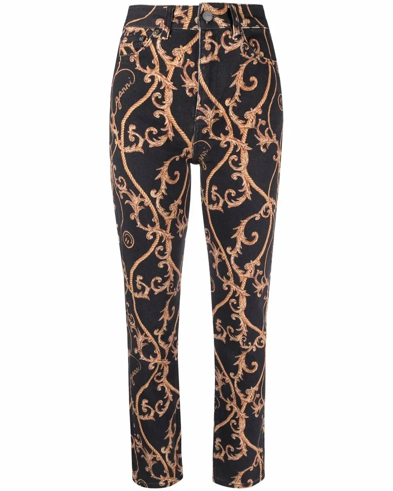 Ganni Jeans mit Barock-Print Schwarz