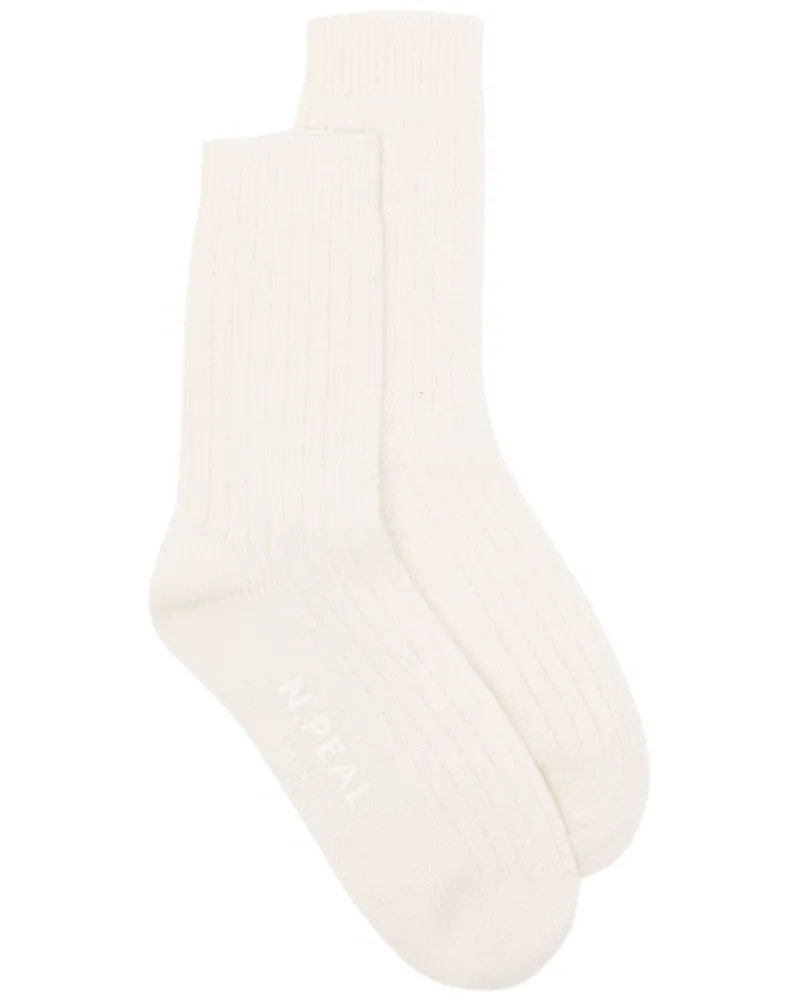 N.Peal Gerippte Kaschmirsocken - Nude Nude