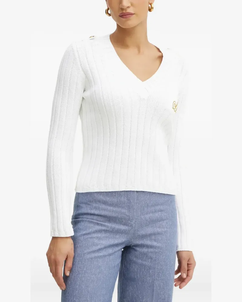 Luisa Spagnoli Gerippter Pullover mit V-Ausschnitt - Weiß Weiß