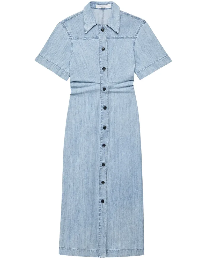 Another Tomorrow Chambray-Hemdkleid mit schräger Schnittführung - Blau Blau