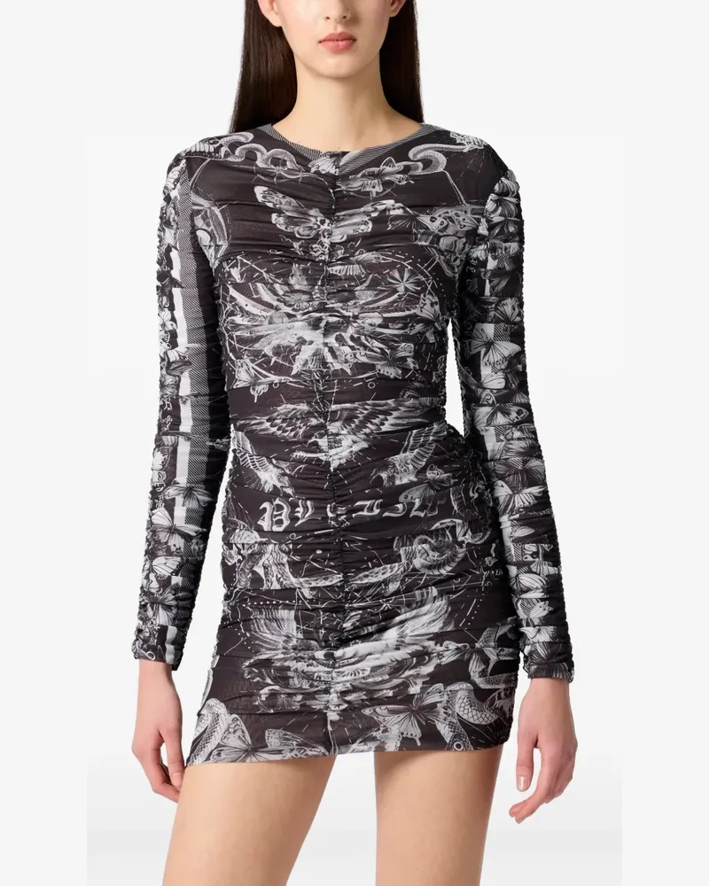 Philipp Plein wrinkled butterfly-print mini dress - Schwarz Schwarz