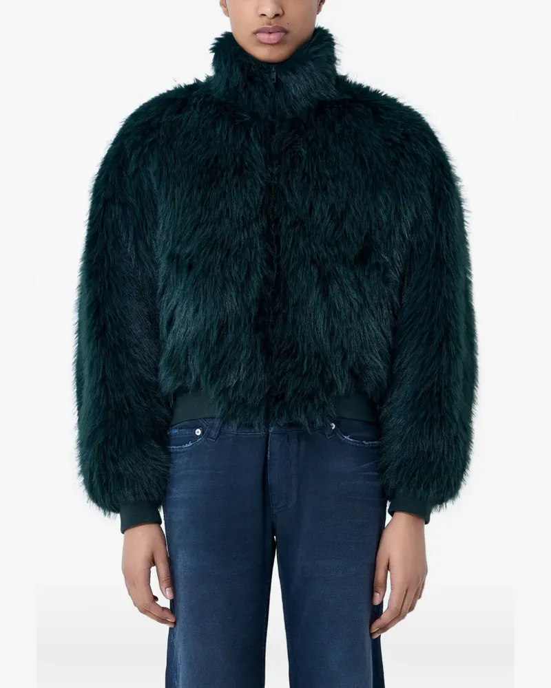 Balenciaga faux-fur ribbed-trim jacket - Grün Grün