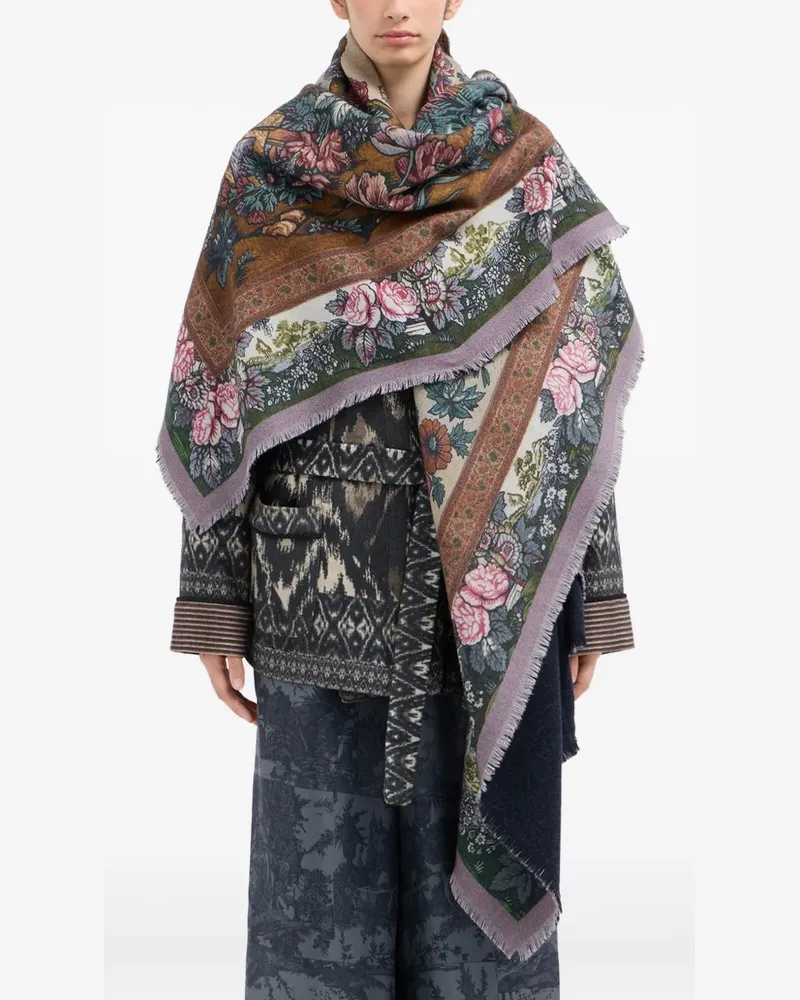 Pierre-Louis Mascia floral-pattern fringed-edges scarf - Blau Blau