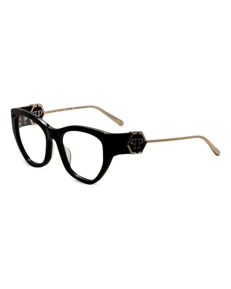 Philipp Plein Cat-Eye-Brille mit Logo-Schild - Schwarz Schwarz