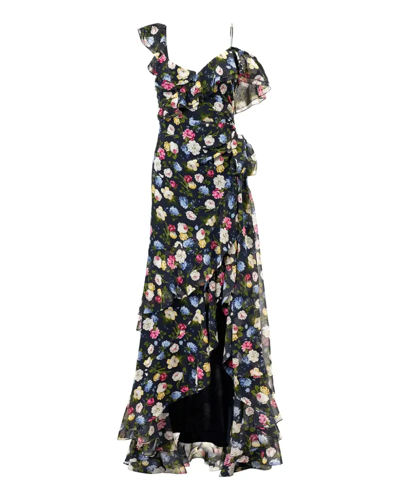 Carolina Herrera New York floral-print ruffled silk asymmetric dress - Blau Blau