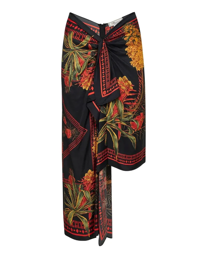 Blumarine floral-print asymmetric midi skirt - Schwarz Schwarz