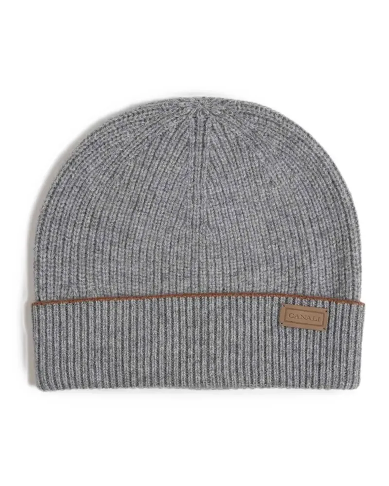 Canali ribbed-knit logo-patch beanie hat - Grau Grau