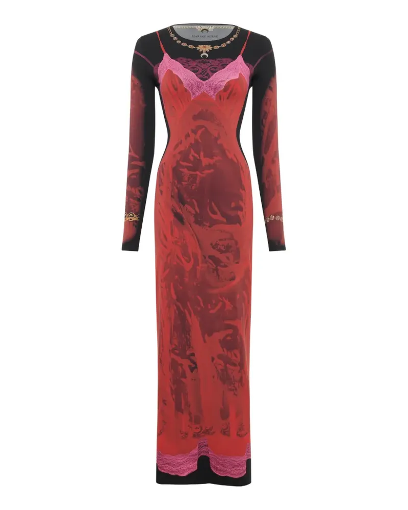 Marine Serre Jerseykleid mit Spitzen-Print - Rot Rot
