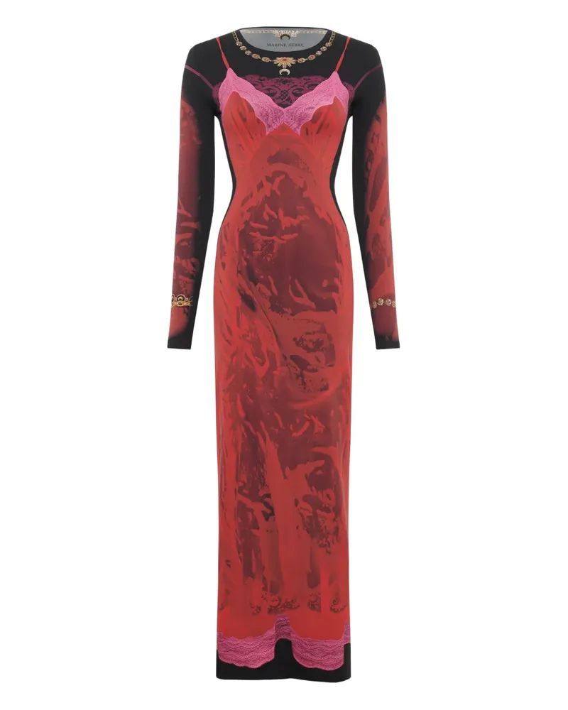Marine Serre Jerseykleid mit Spitzen-Print - Rot Rot