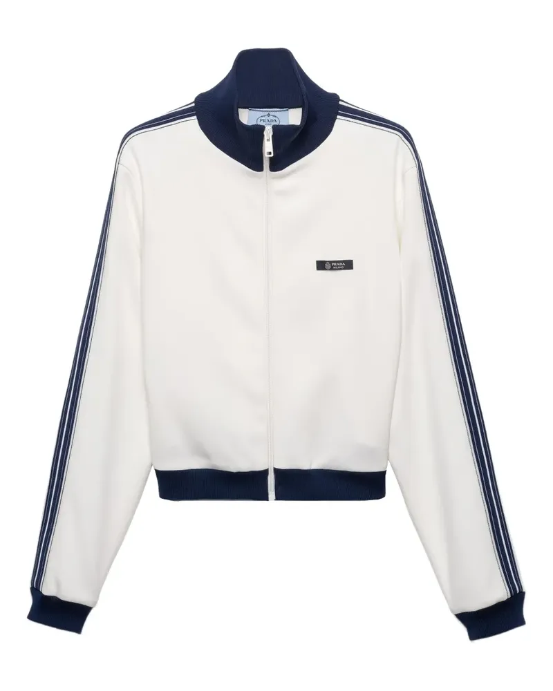 Prada Gestreiftes Sweatshirt mit Ellenbogen-Patches - Weiß Weiß