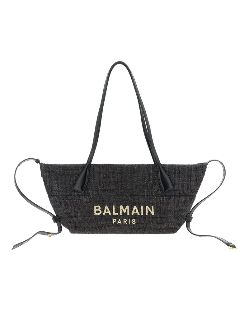 Balmain Track raffia tote bag - Schwarz Schwarz