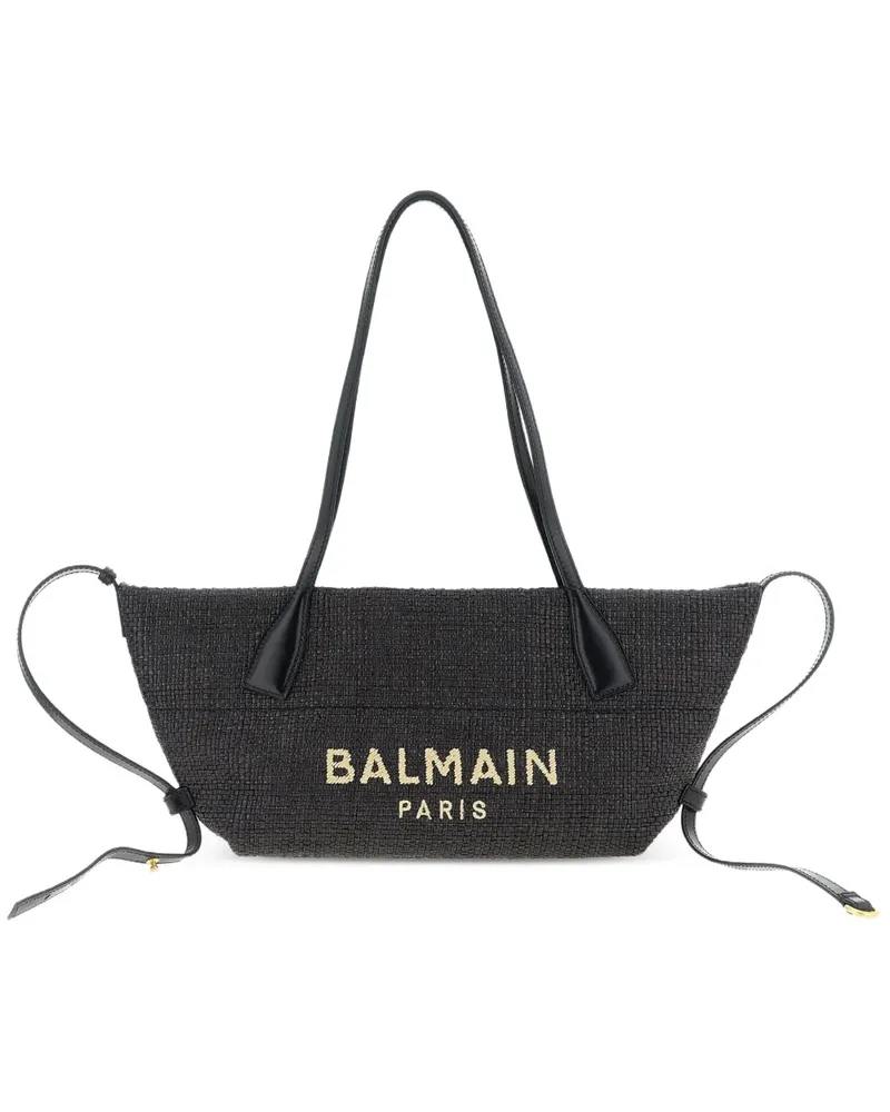 Balmain Track Tote Bag aus Raffiabast - Schwarz Schwarz
