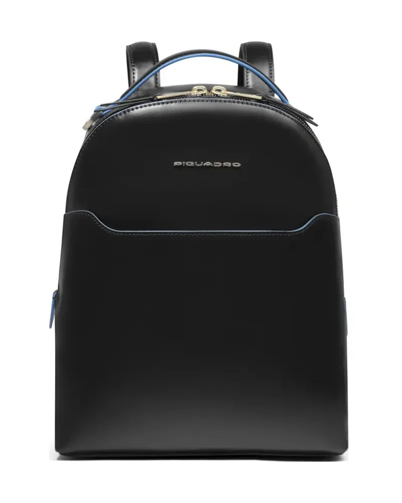 Piquadro logo-plaque leather backpack - Schwarz Schwarz