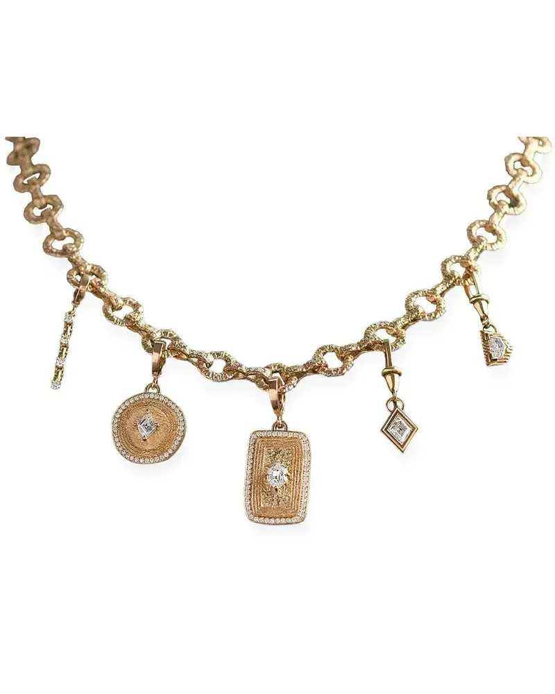 AZLEE coin-motif diamond pendant - Gold Gold