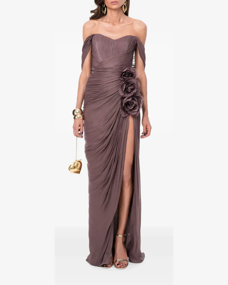 Ana Radu floral-embellished ruched maxi dress - Braun Braun