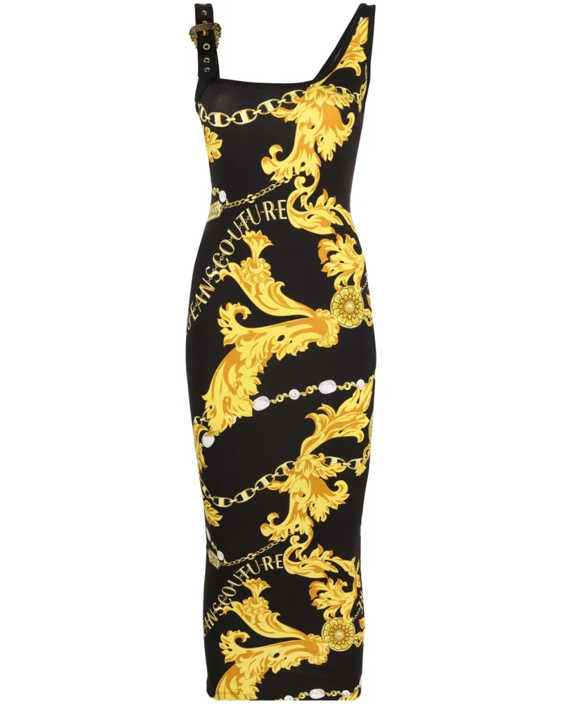 Versace Jeans Midikleid mit Chain Couture-Print - Schwarz Schwarz