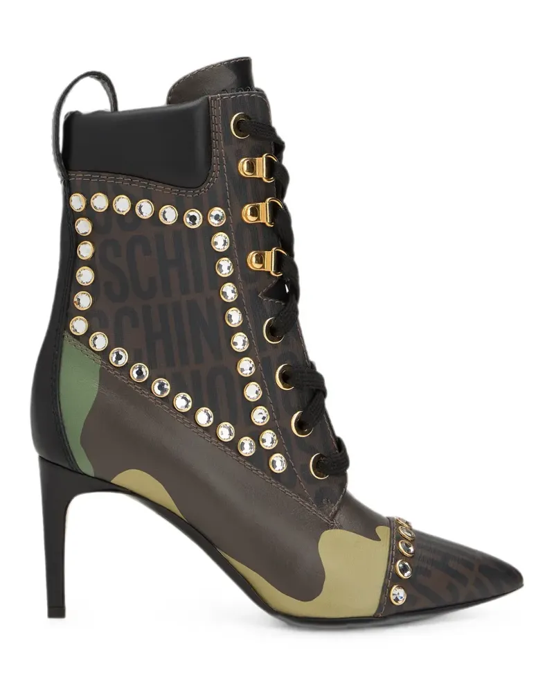 Moschino crystal-embellished camouflage-print boots - Braun Braun