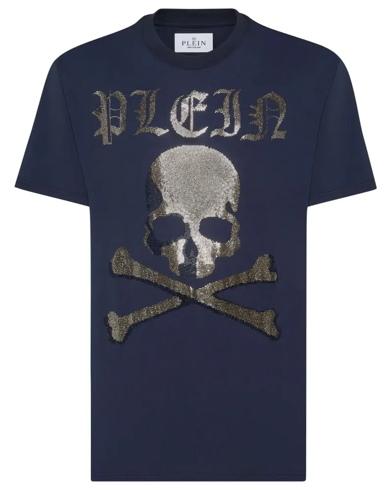 Philipp Plein Strass Skull & Bones T-Shirt - Blau Blau