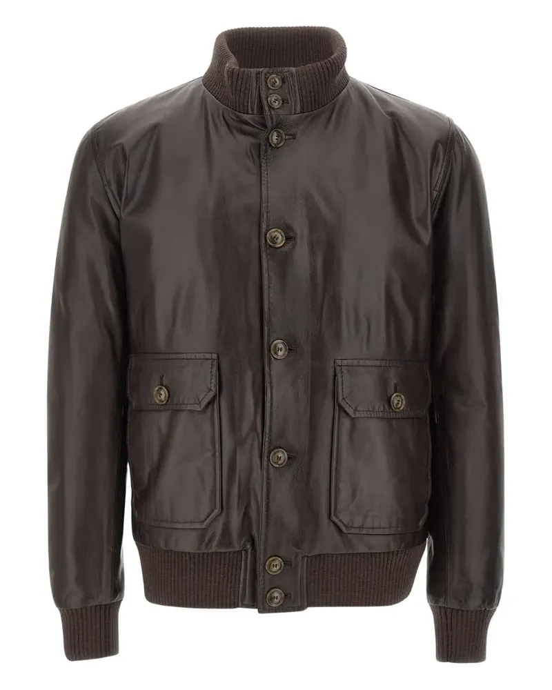 BARBA Gerippte Vermont Lederjacke - Braun Braun