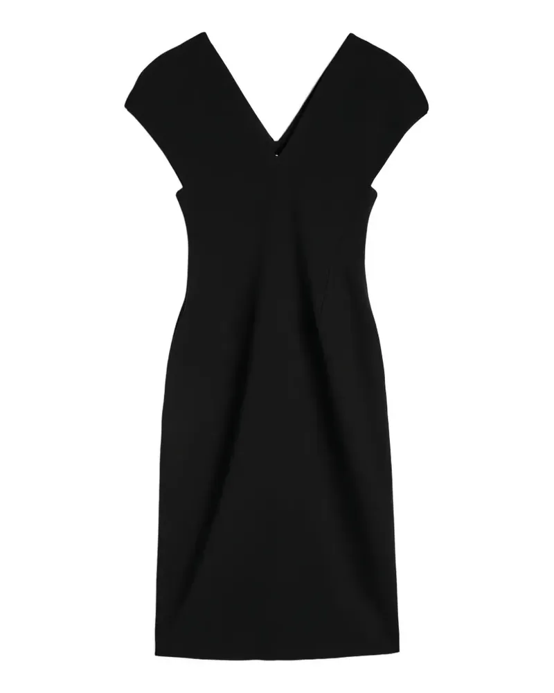 Jil Sander Woll-Sablé-Kleid mit V-Ausschnitt - Schwarz Schwarz