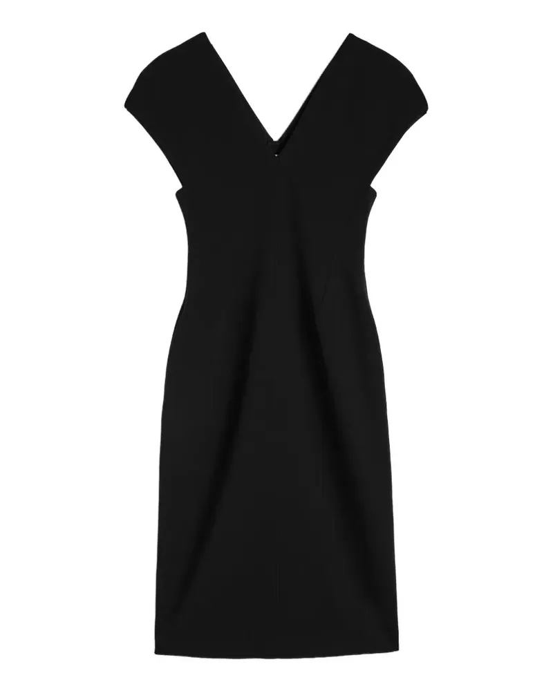 Jil Sander Woll-Sablé-Kleid mit V-Ausschnitt - Schwarz Schwarz