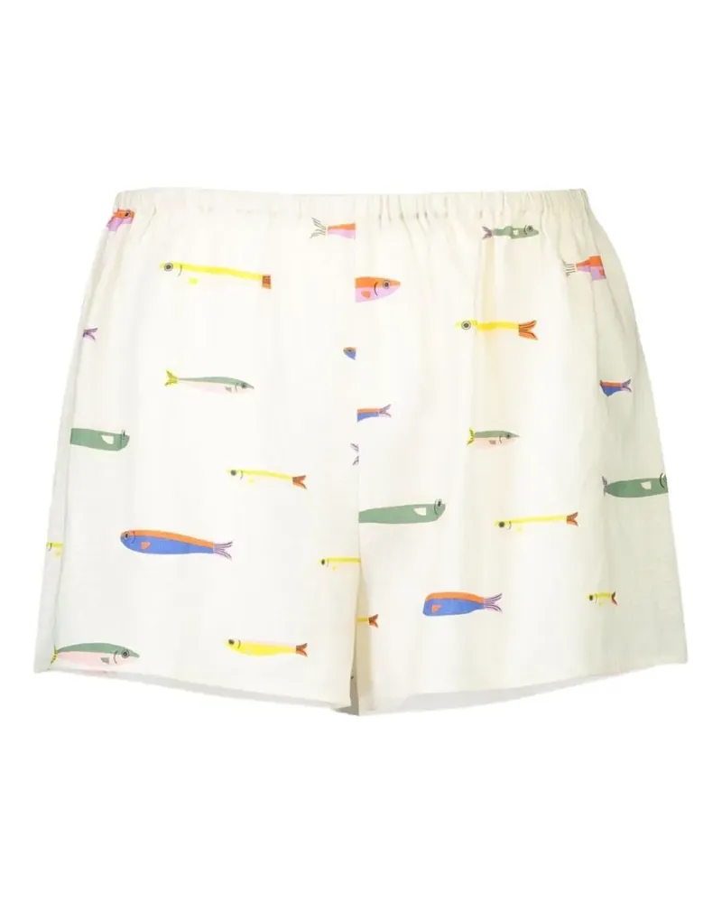 STAUD fish-print linen shorts - Nude Nude
