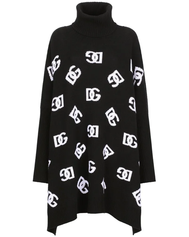 Dolce & Gabbana Rollkragenoberteil aus Logo-Jacquard - Schwarz Schwarz