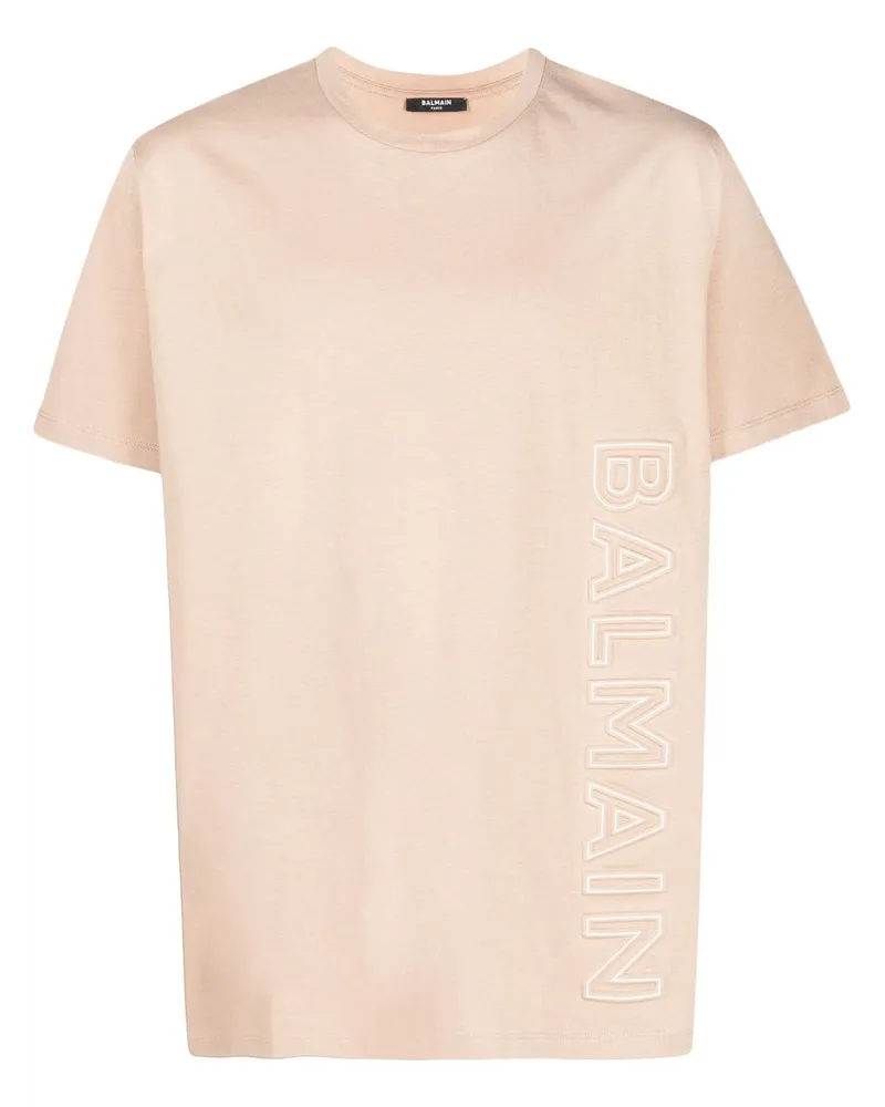 Balmain T-Shirt mit Logo-Prägung - Nude Nude