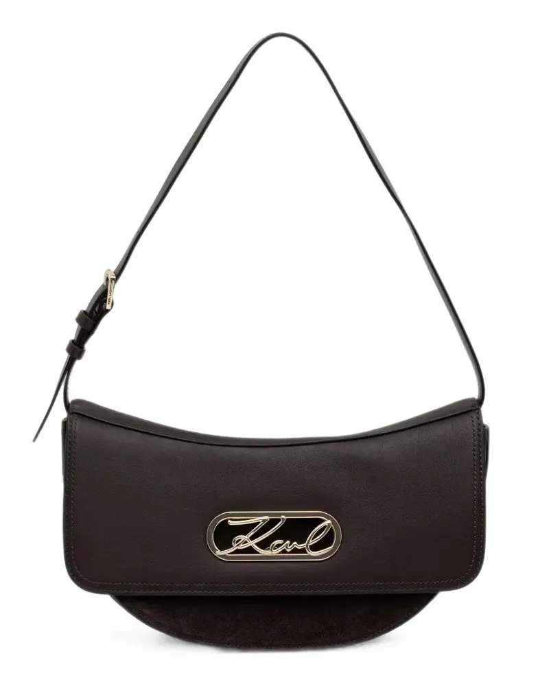 Karl Lagerfeld logo-plaque suede-panel shoulder bag - Braun Braun