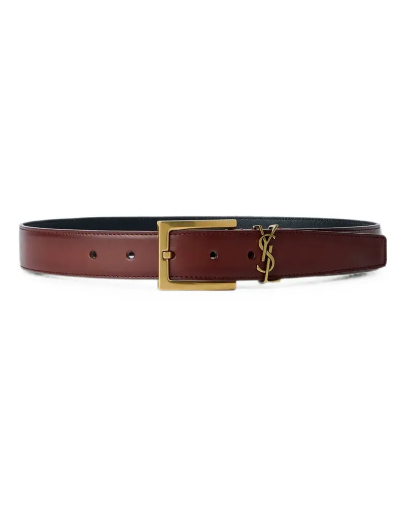 Saint Laurent Cassandre belt in aged-effect leather - Braun Braun