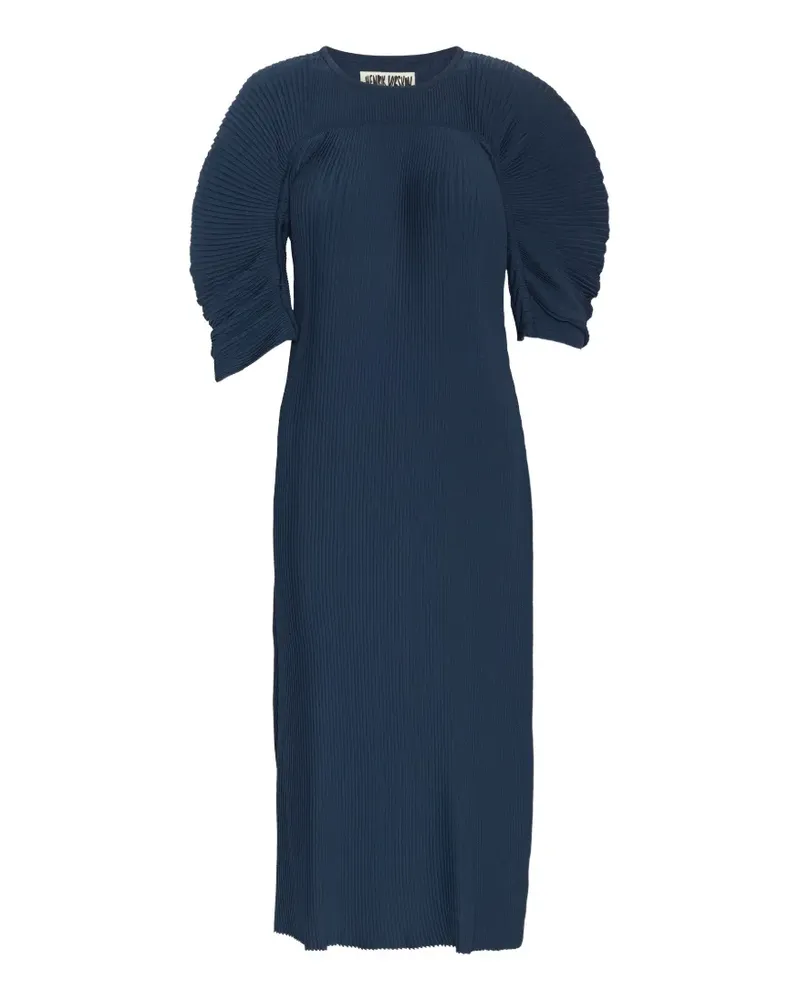 Henrik Vibskov Lupu Plisse Midikleid mit skulpturalen Ärmeln - Blau Blau