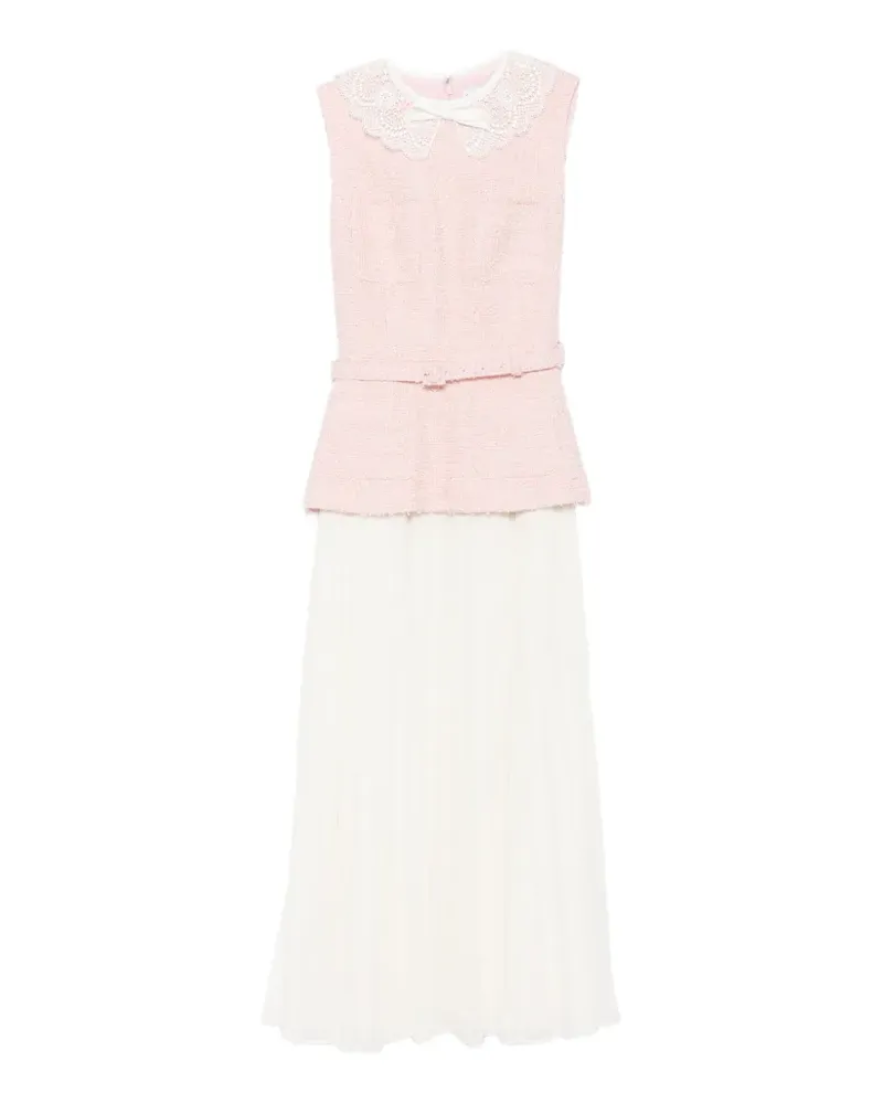 Self-Portrait lace-collar bouclé midi dress - Weiß Weiß